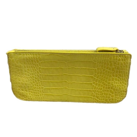 Valentino Yellow Croc Clutch Purse Handbag Small Zip Top Leather Going Out